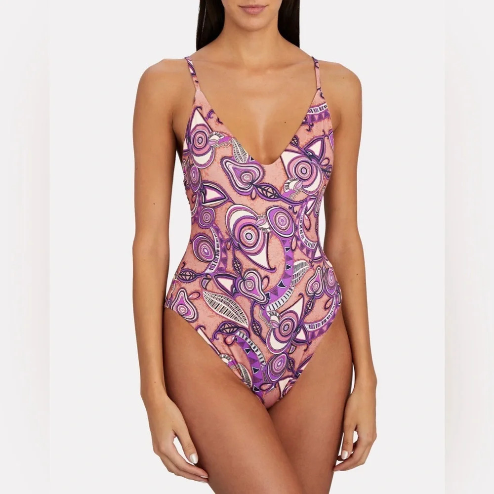 NWT A.LC. Cleo Printed One-Piece Swimsuit,‎ size Large
